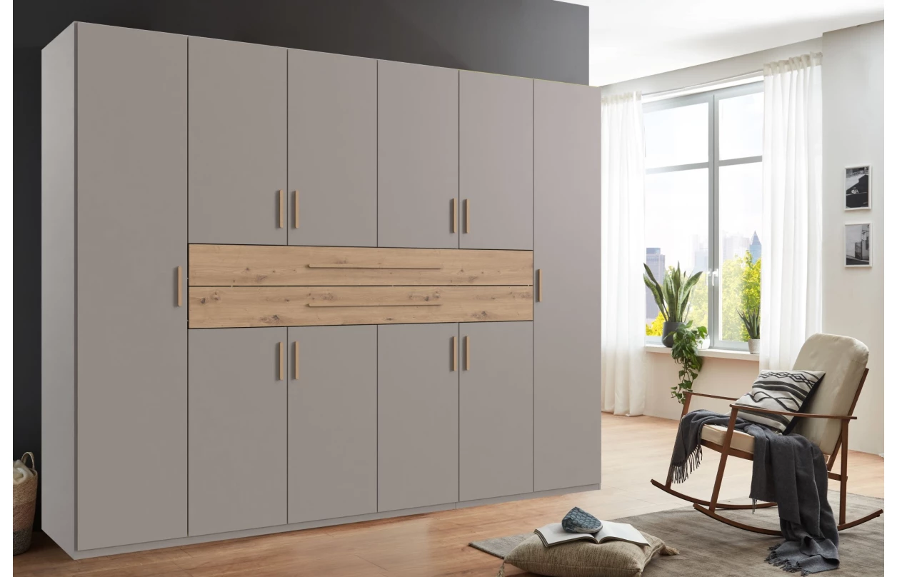 Šatní skříň se zásuvkami Digit, 225 cm, béžová kašmír/dub artisan 6