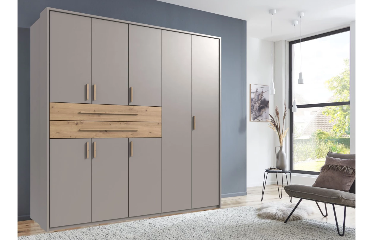 Šatní skříň se zásuvkami Digit, 225 cm, béžová kašmír/dub artisan 7