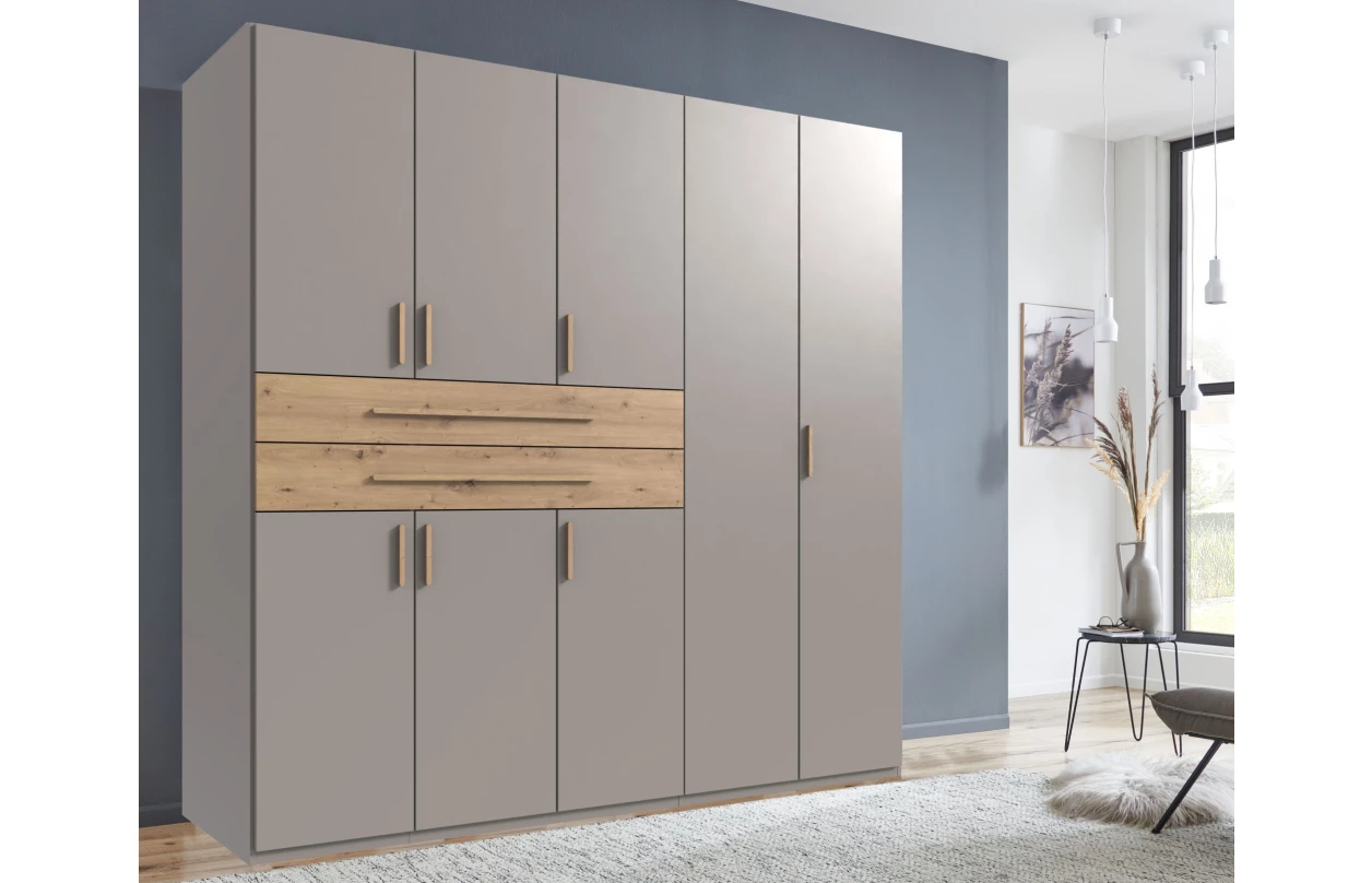 Šatní skříň se zásuvkami Digit, 225 cm, béžová kašmír/dub artisan 8