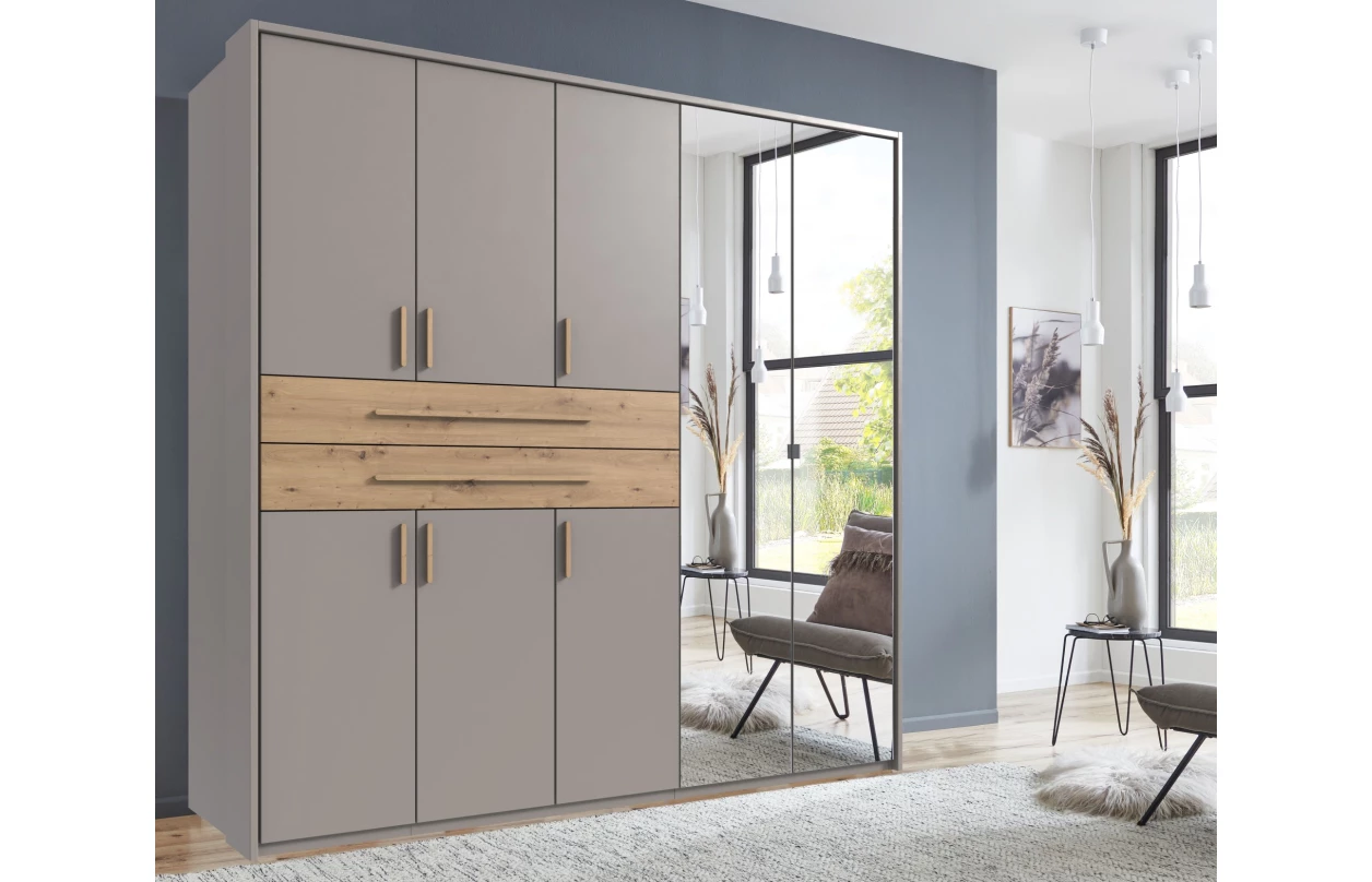 Šatní skříň se zásuvkami Digit, 225 cm, béžová kašmír/dub artisan 11