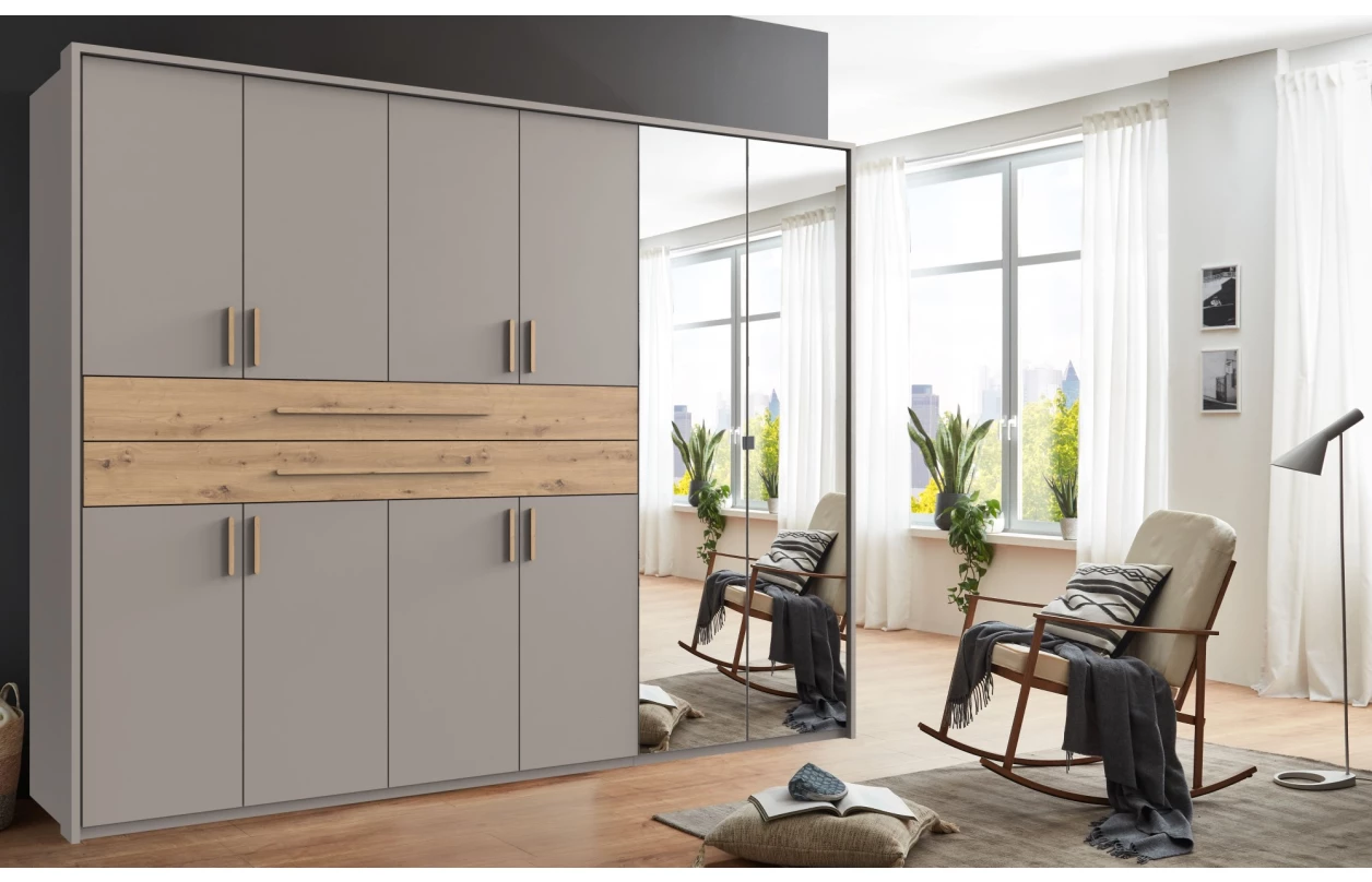 Šatní skříň se zásuvkami Digit, 225 cm, béžová kašmír/dub artisan 13
