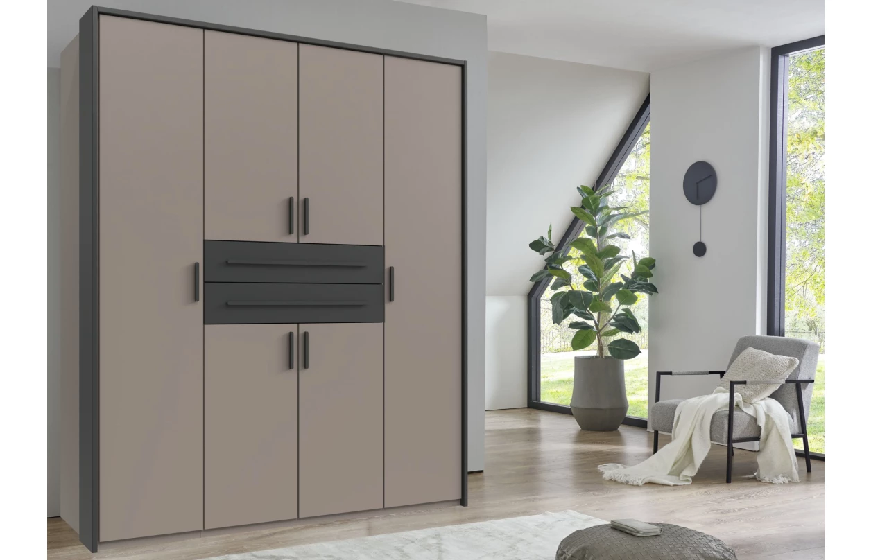 Šatní skříň se zásuvkami Digit, 225 cm, béžová kašmír/dub artisan 19
