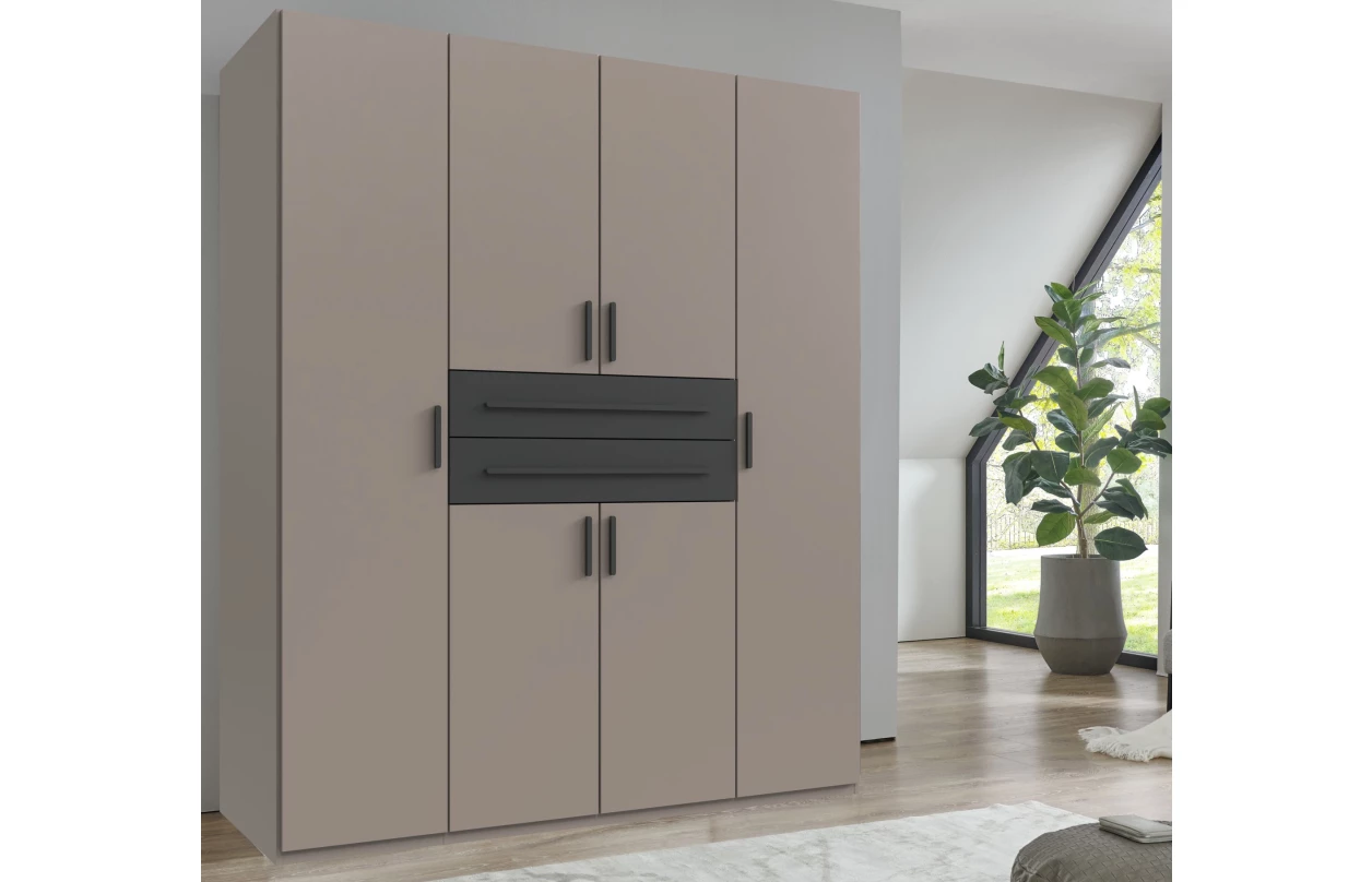 Šatní skříň se zásuvkami Digit, 225 cm, béžová kašmír/dub artisan 20