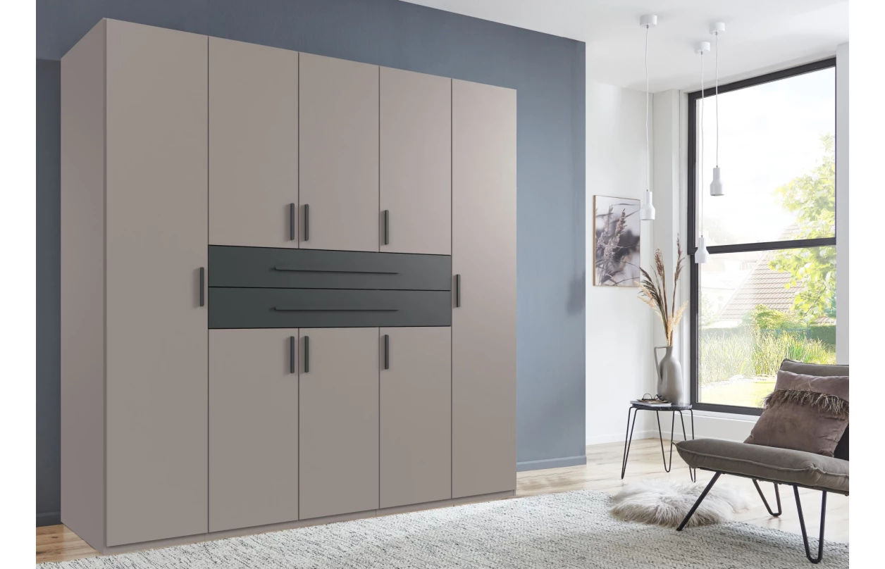 Šatní skříň se zásuvkami Digit, 225 cm, béžová kašmír/dub artisan 22