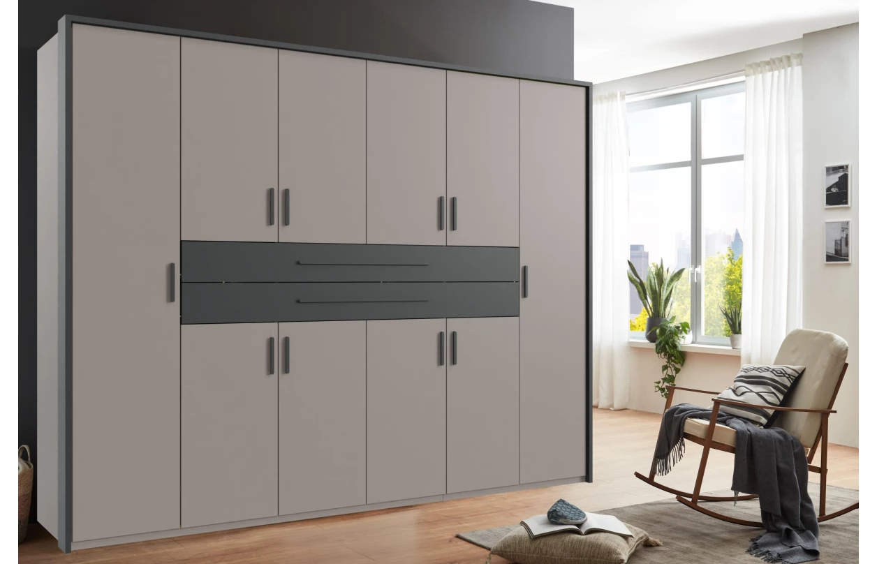 Šatní skříň se zásuvkami Digit, 225 cm, béžová kašmír/dub artisan 23