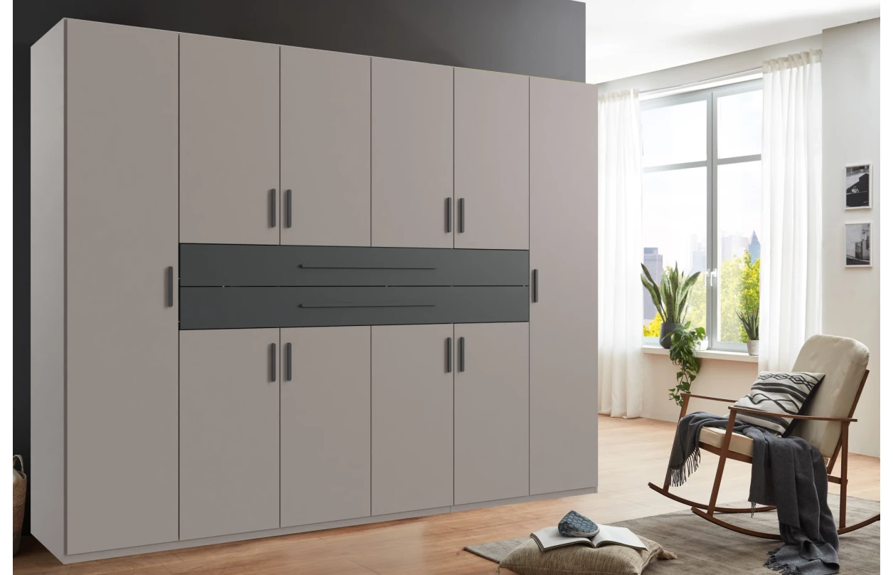 Šatní skříň se zásuvkami Digit, 225 cm, béžová kašmír/dub artisan 24