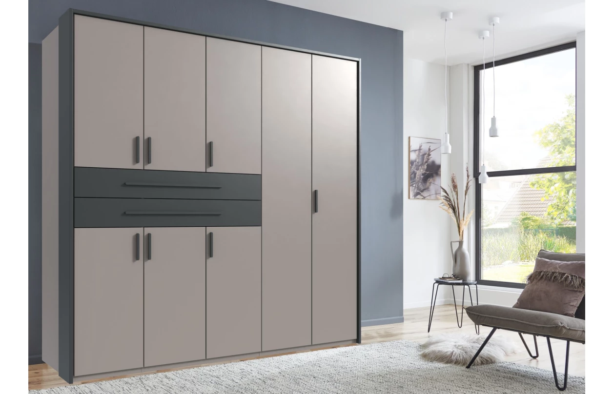 Šatní skříň se zásuvkami Digit, 225 cm, béžová kašmír/dub artisan 25
