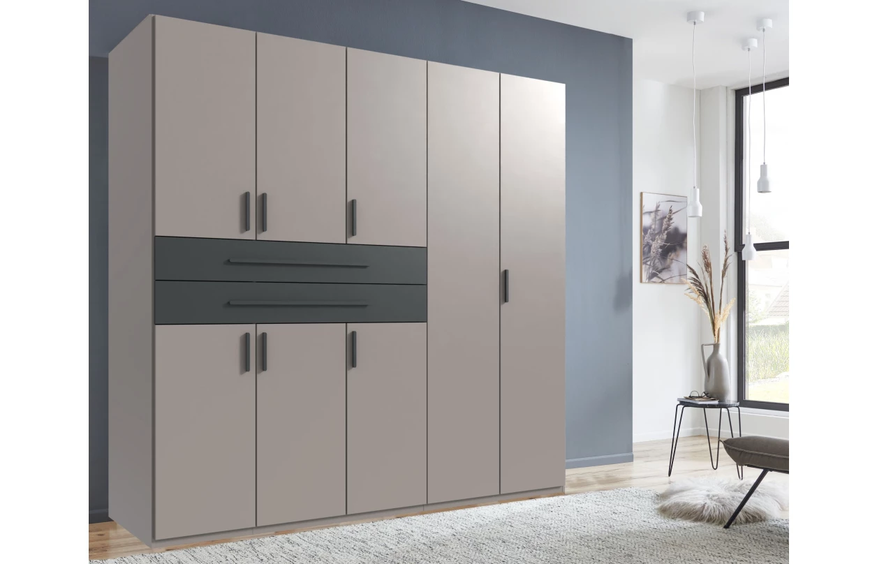 Šatní skříň se zásuvkami Digit, 225 cm, béžová kašmír/dub artisan 26