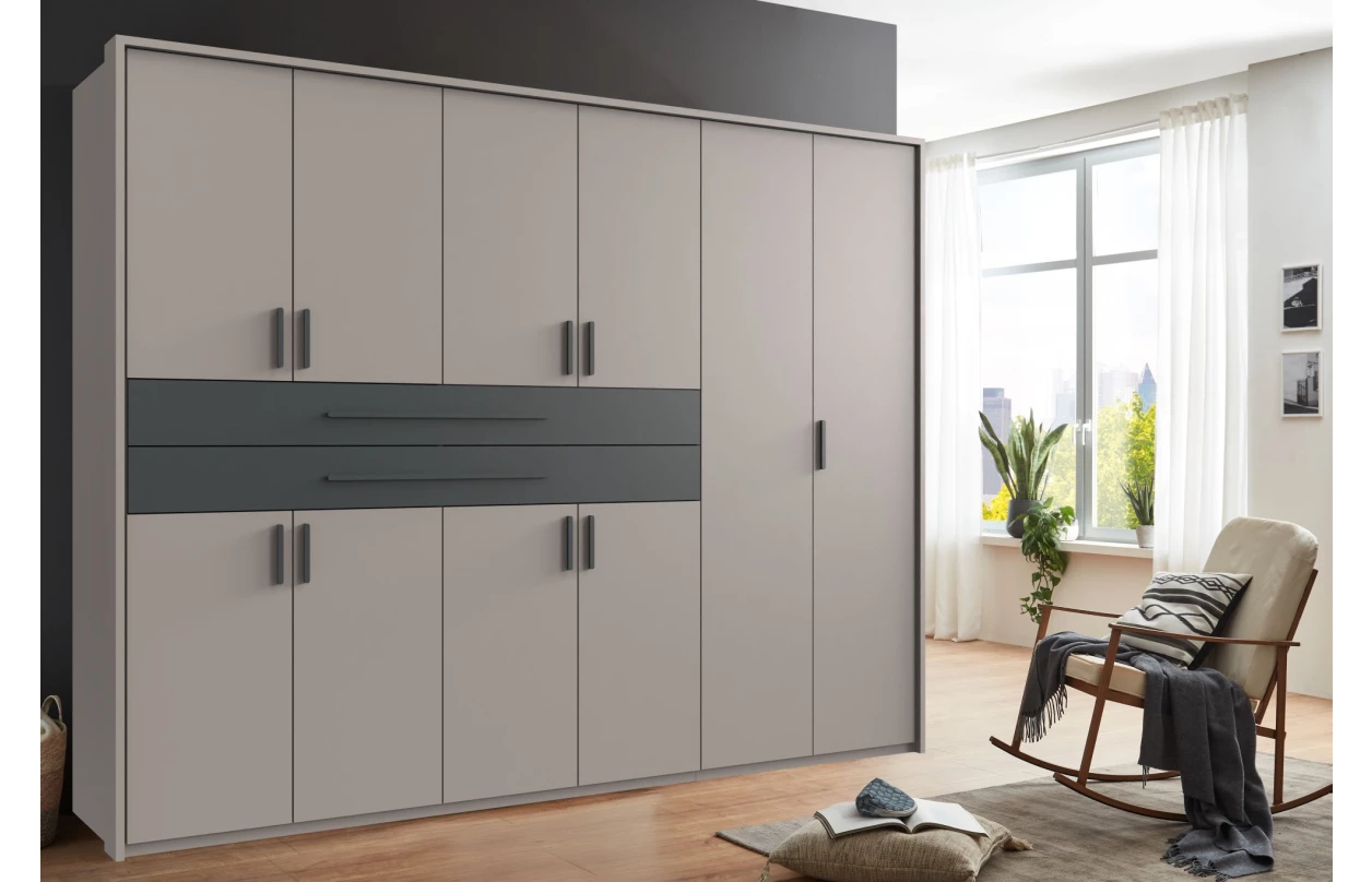 Šatní skříň se zásuvkami Digit, 225 cm, béžová kašmír/dub artisan 27