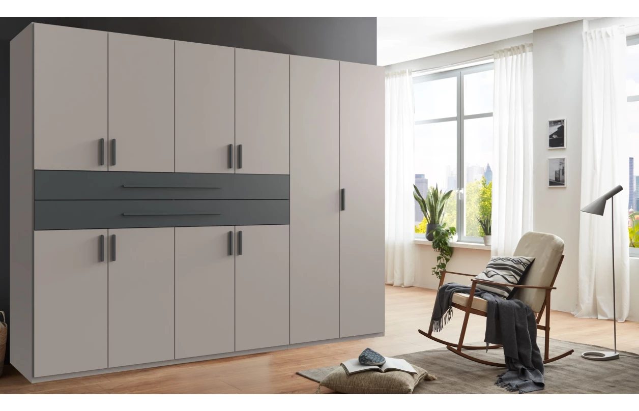 Šatní skříň se zásuvkami Digit, 225 cm, béžová kašmír/dub artisan 28
