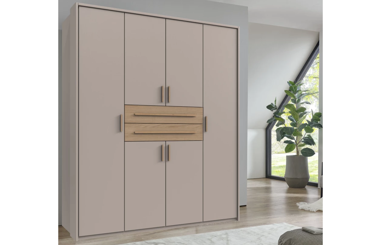Šatní skříň se zásuvkami Digit, 225 cm, béžová kašmír/dub artisan 37