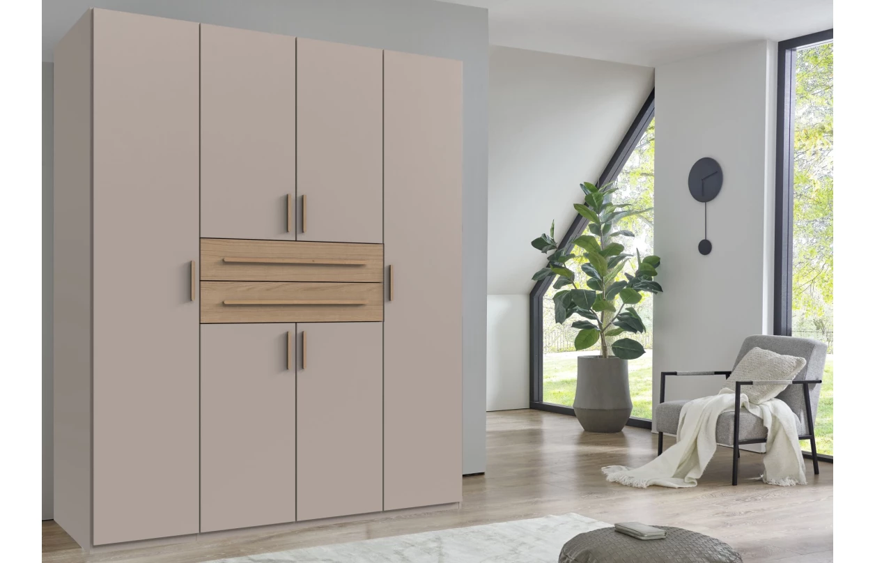 Šatní skříň se zásuvkami Digit, 225 cm, béžová kašmír/dub artisan 38