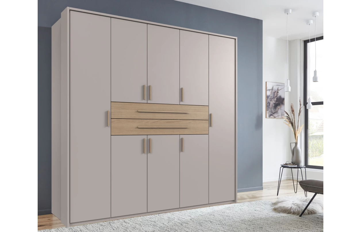 Šatní skříň se zásuvkami Digit, 225 cm, béžová kašmír/dub artisan 39