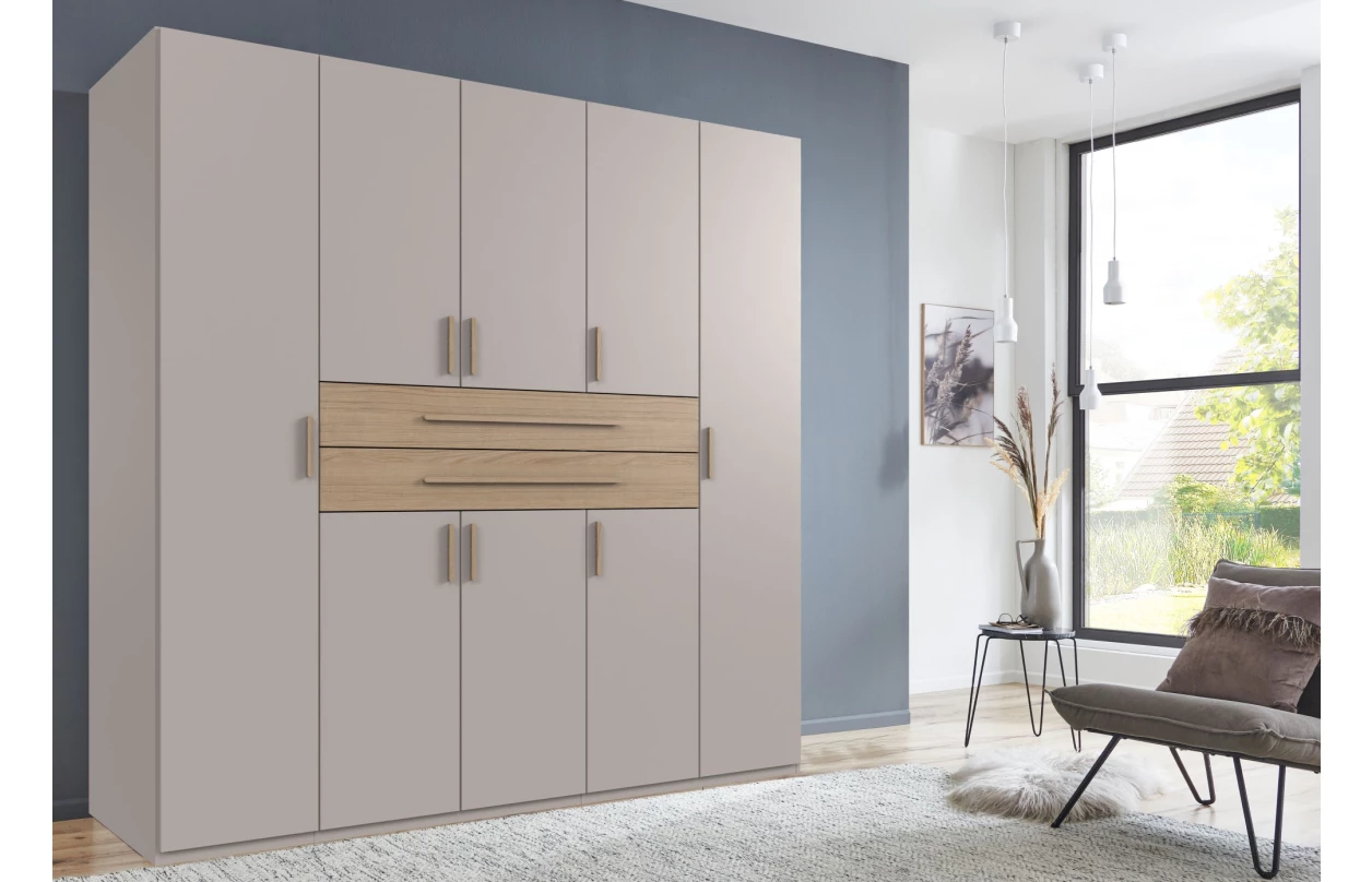 Šatní skříň se zásuvkami Digit, 225 cm, béžová kašmír/dub artisan 40