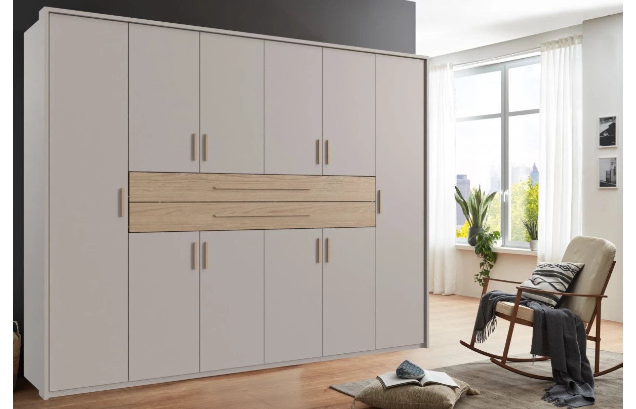Šatní skříň se zásuvkami Digit, 225 cm, béžová kašmír/dub artisan 41