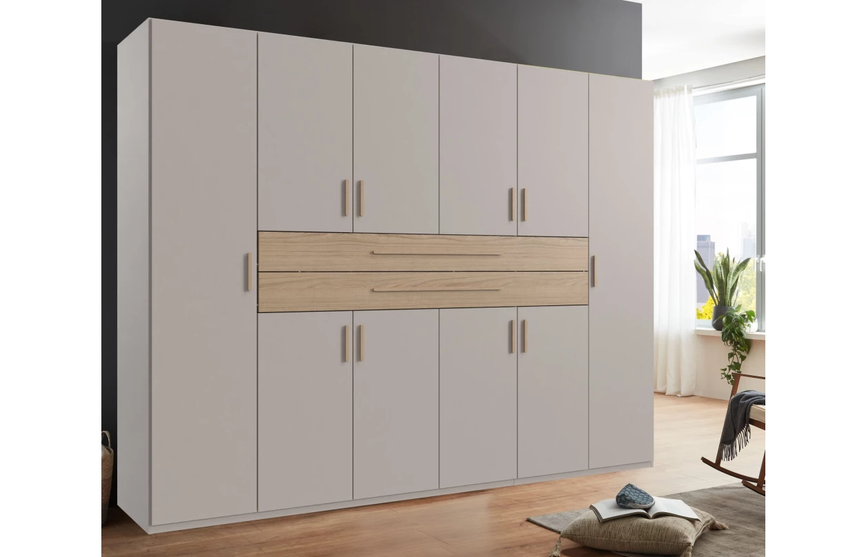 Šatní skříň se zásuvkami Digit, 225 cm, béžová kašmír/dub artisan 42