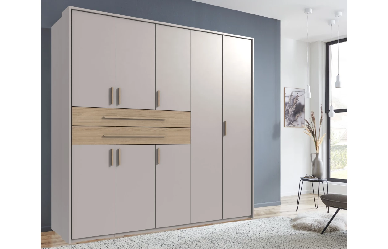 Šatní skříň se zásuvkami Digit, 225 cm, béžová kašmír/dub artisan 43