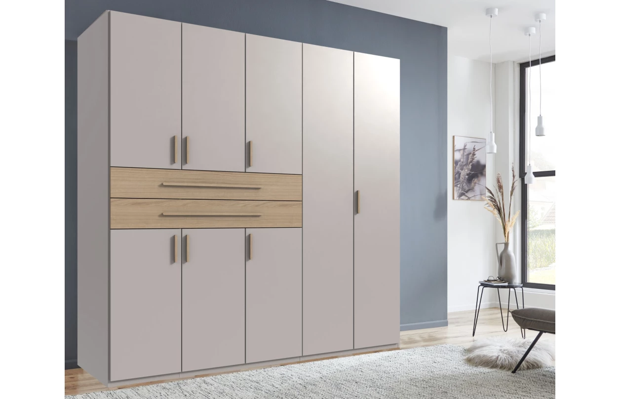 Šatní skříň se zásuvkami Digit, 225 cm, béžová kašmír/dub artisan 44