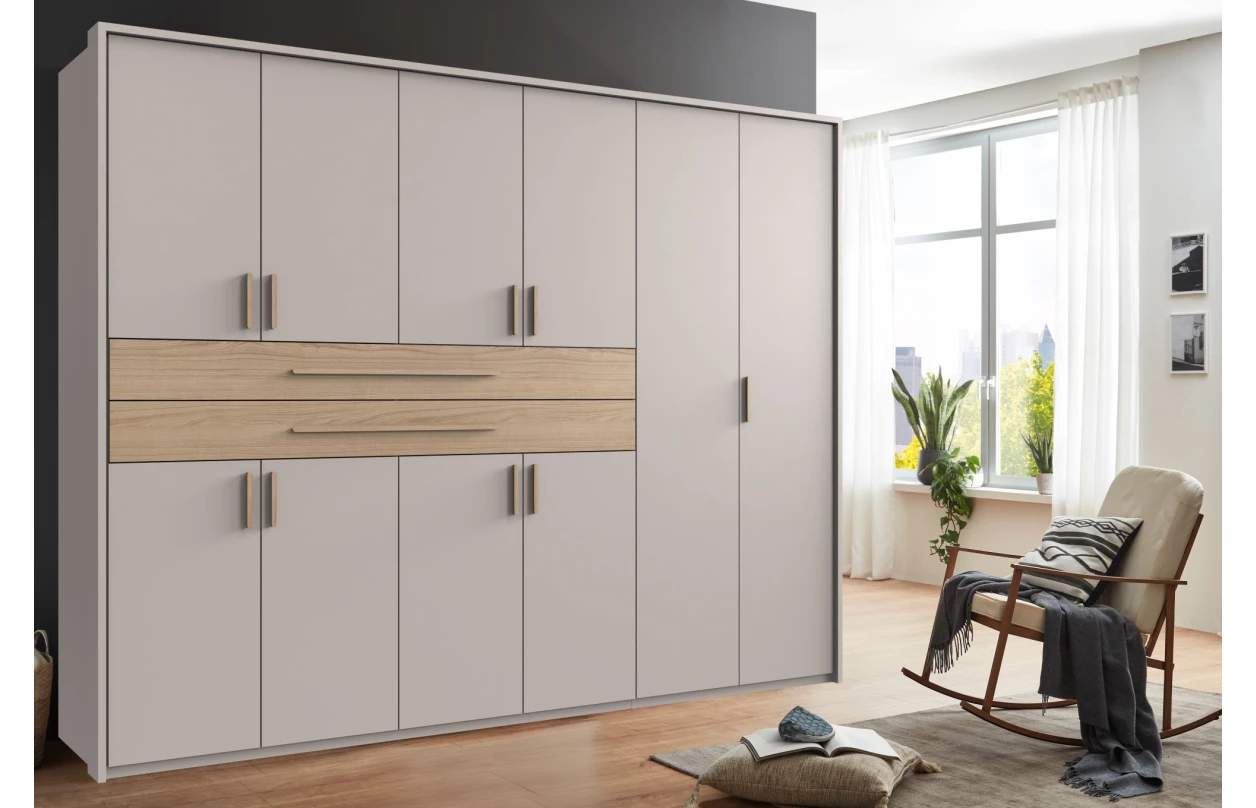 Šatní skříň se zásuvkami Digit, 225 cm, béžová kašmír/dub artisan 45