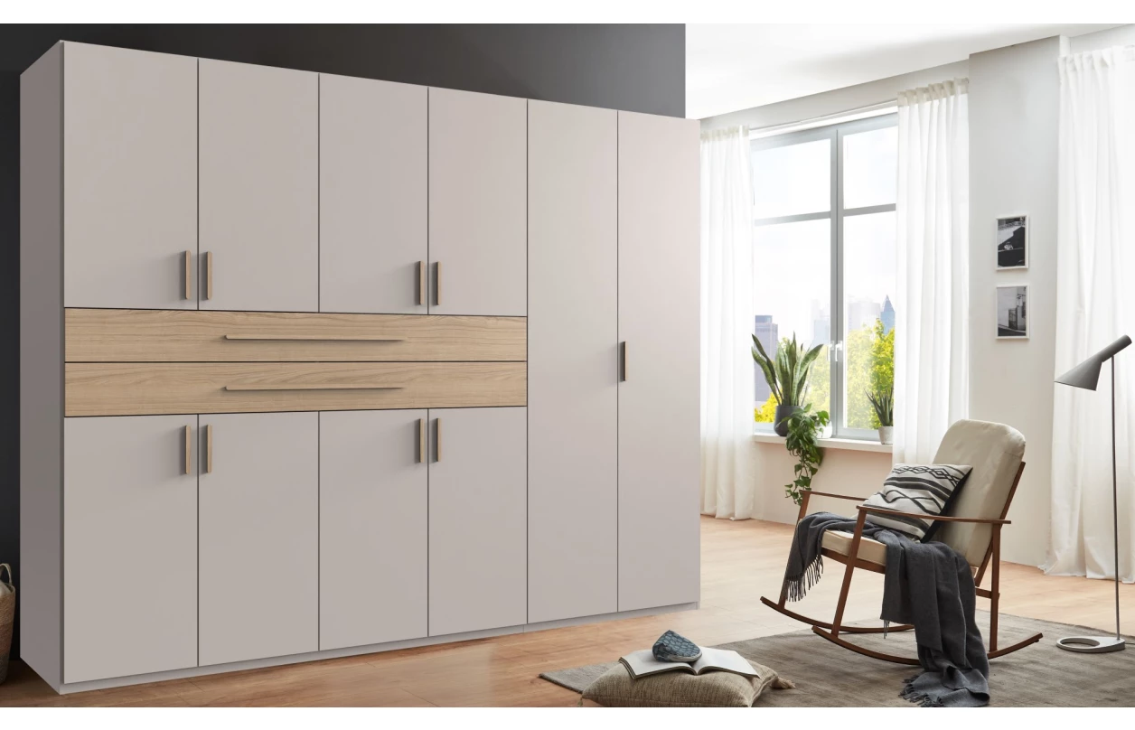 Šatní skříň se zásuvkami Digit, 225 cm, béžová kašmír/dub artisan 46