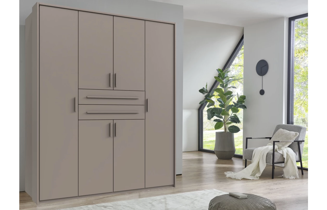 Šatní skříň se zásuvkami Digit, 225 cm, béžová kašmír/dub artisan 55