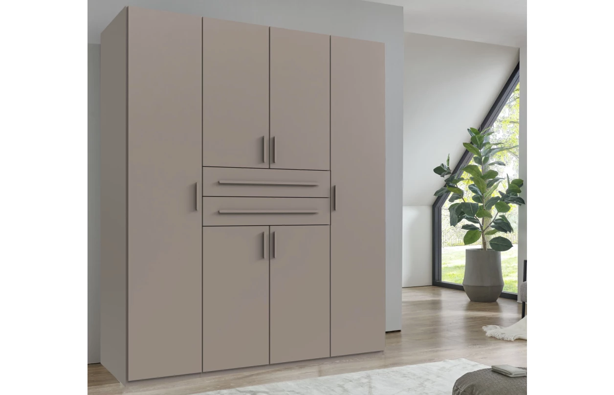 Šatní skříň se zásuvkami Digit, 225 cm, béžová kašmír/dub artisan 56