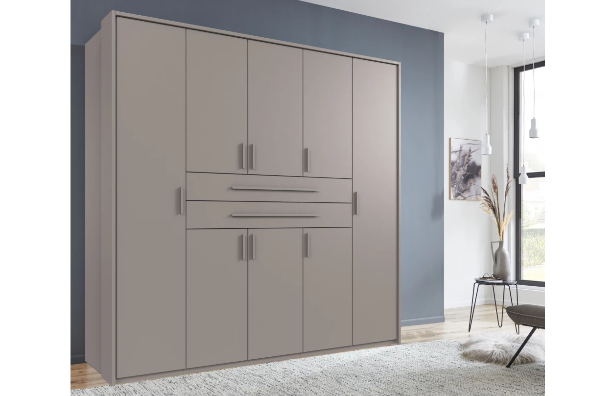 Šatní skříň se zásuvkami Digit, 225 cm, béžová kašmír/dub artisan 57