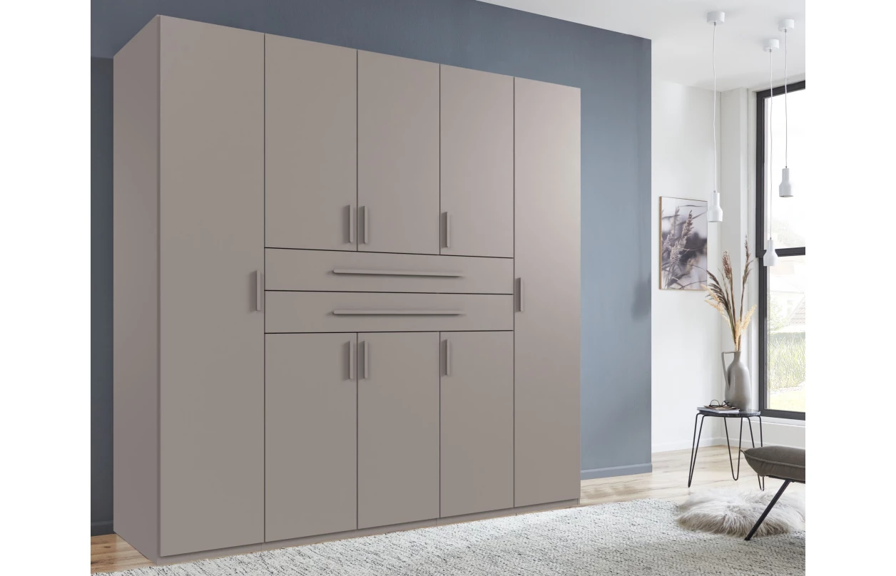 Šatní skříň se zásuvkami Digit, 225 cm, béžová kašmír/dub artisan 58
