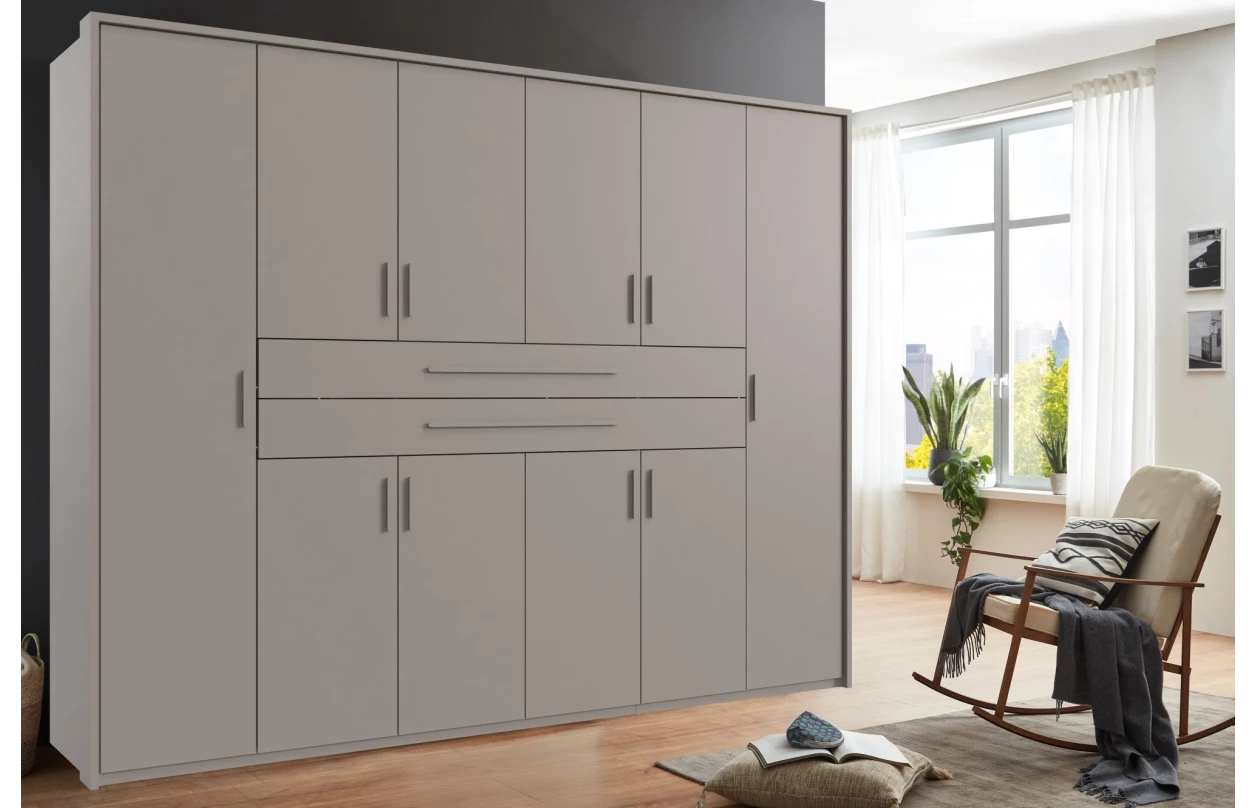 Šatní skříň se zásuvkami Digit, 225 cm, béžová kašmír/dub artisan 59