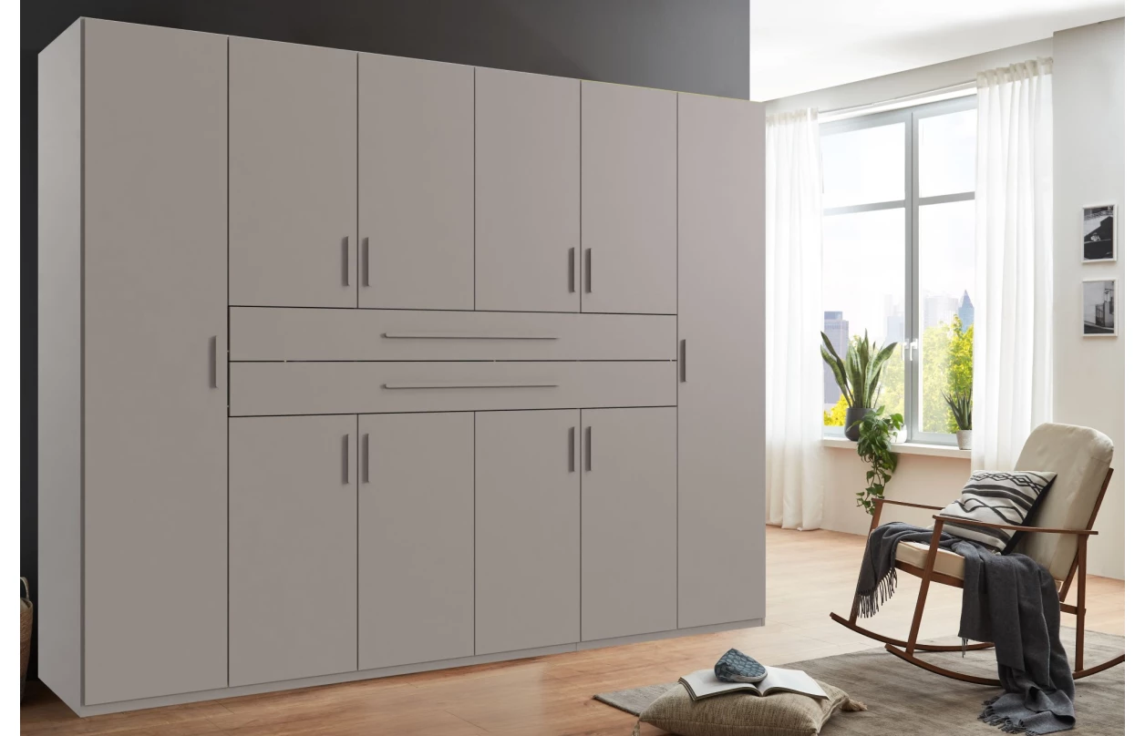 Šatní skříň se zásuvkami Digit, 225 cm, béžová kašmír/dub artisan 60
