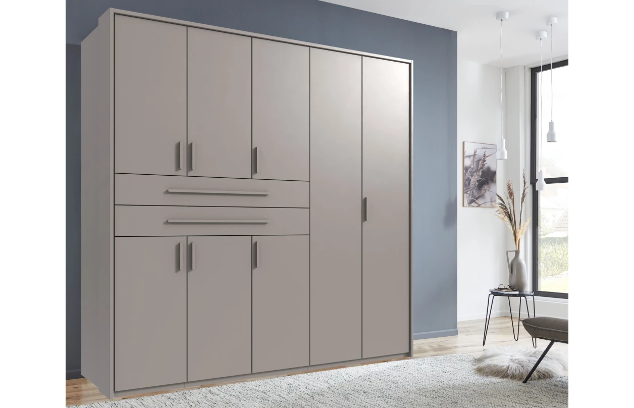 Šatní skříň se zásuvkami Digit, 225 cm, béžová kašmír/dub artisan 61
