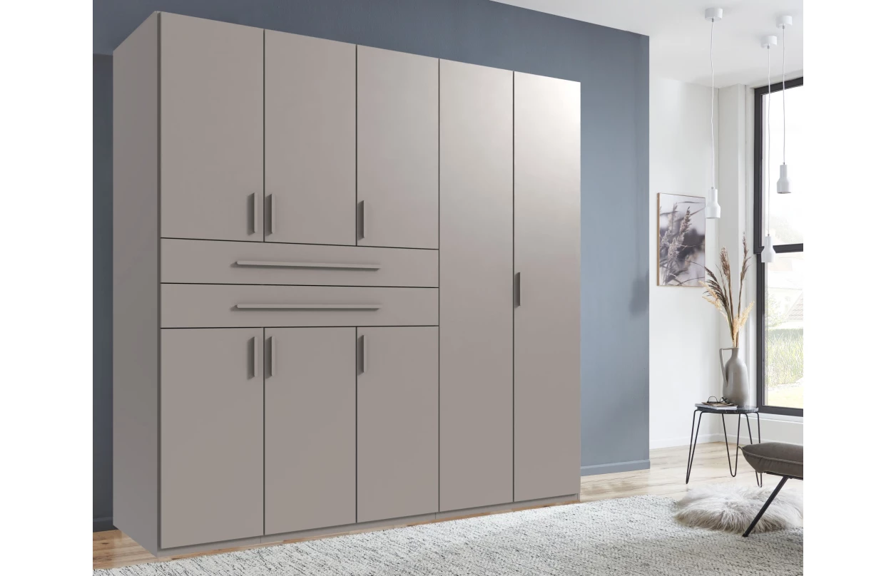 Šatní skříň se zásuvkami Digit, 225 cm, béžová kašmír/dub artisan 62