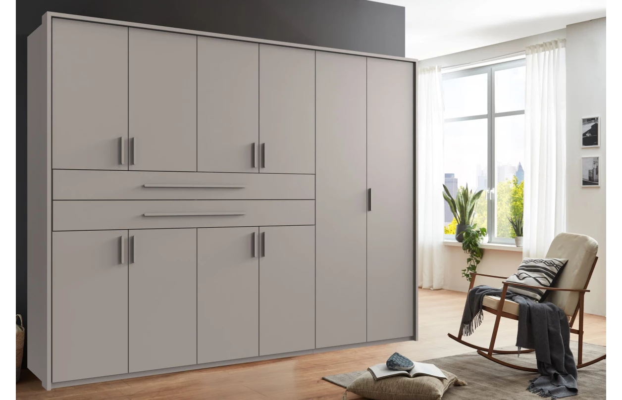 Šatní skříň se zásuvkami Digit, 225 cm, béžová kašmír/dub artisan 63
