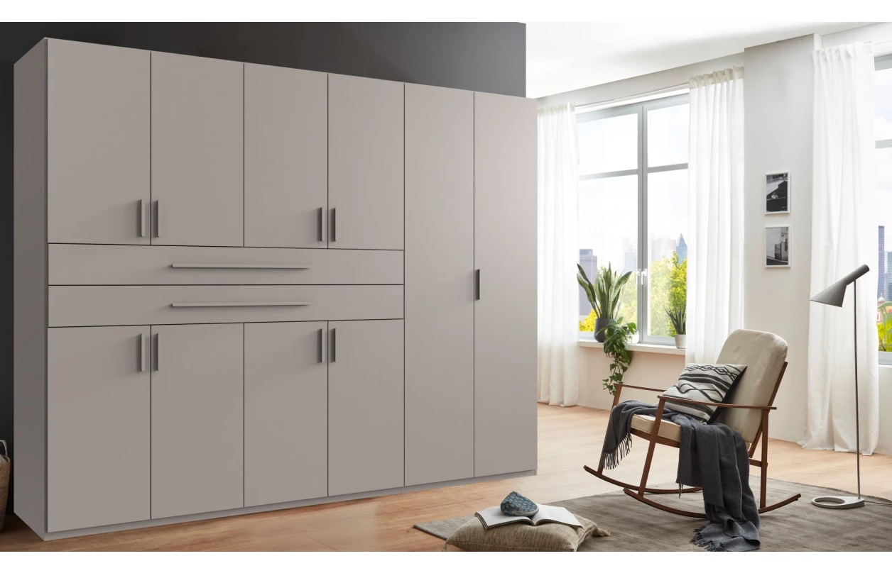Šatní skříň se zásuvkami Digit, 225 cm, béžová kašmír/dub artisan 64