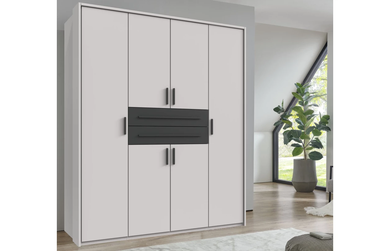 Šatní skříň se zásuvkami Digit, 225 cm, béžová kašmír/dub artisan 73