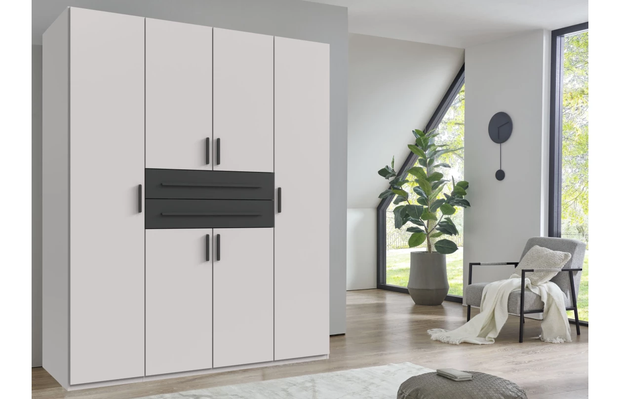 Šatní skříň se zásuvkami Digit, 225 cm, béžová kašmír/dub artisan 74