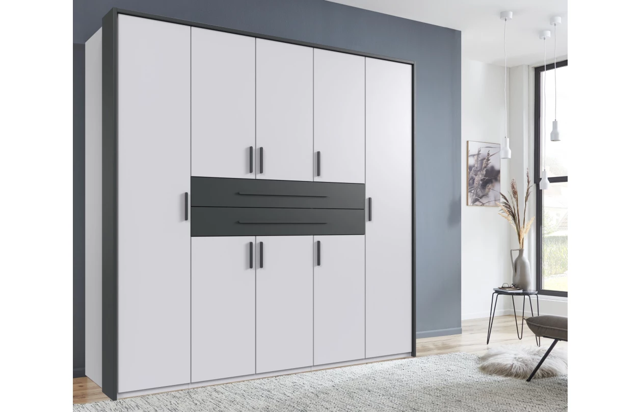 Šatní skříň se zásuvkami Digit, 225 cm, béžová kašmír/dub artisan 75