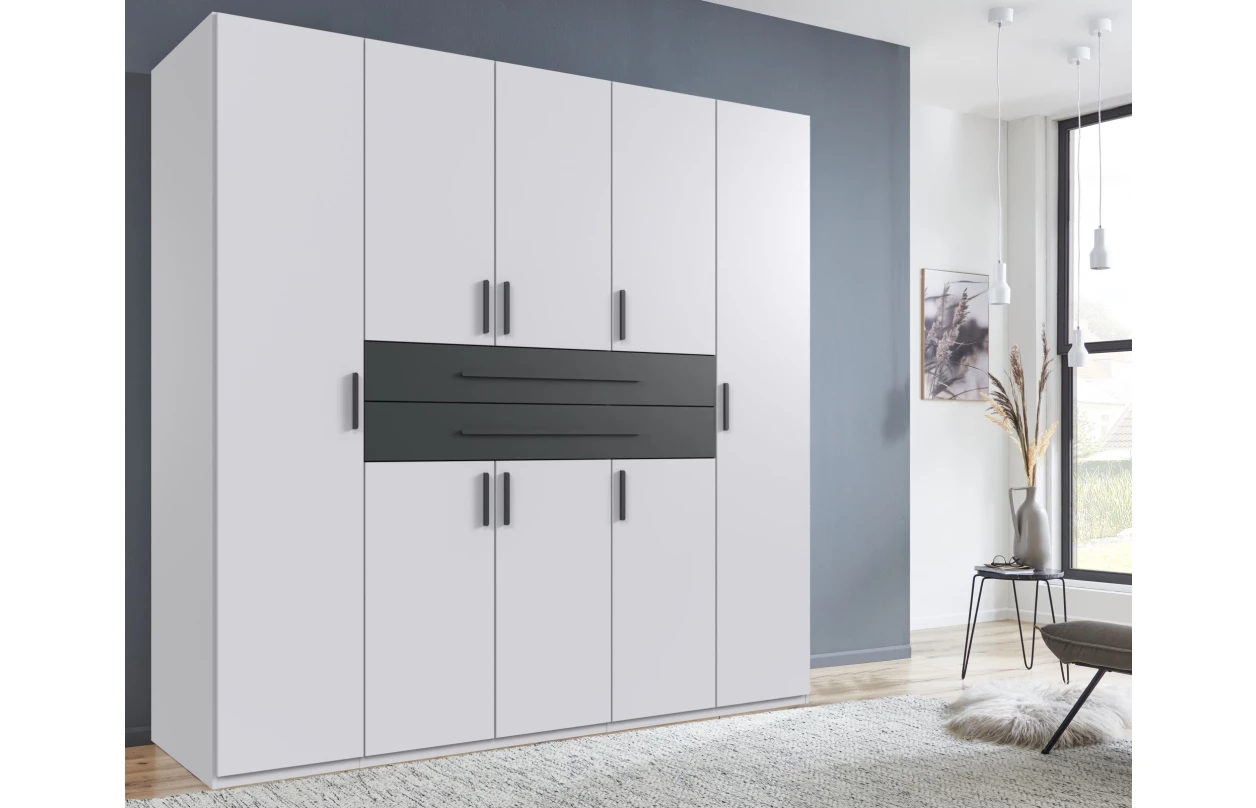 Šatní skříň se zásuvkami Digit, 225 cm, béžová kašmír/dub artisan 76