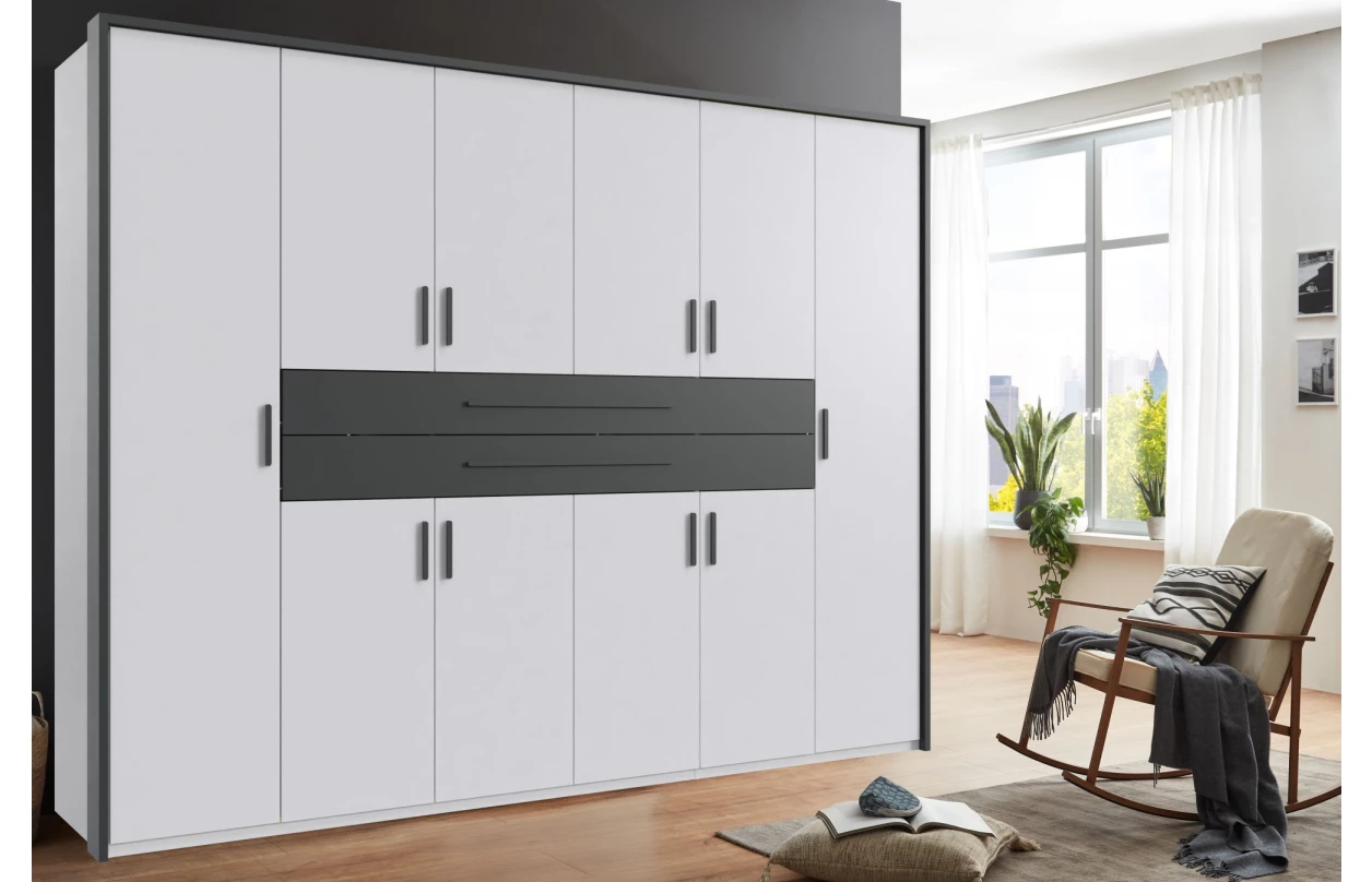 Šatní skříň se zásuvkami Digit, 225 cm, béžová kašmír/dub artisan 77