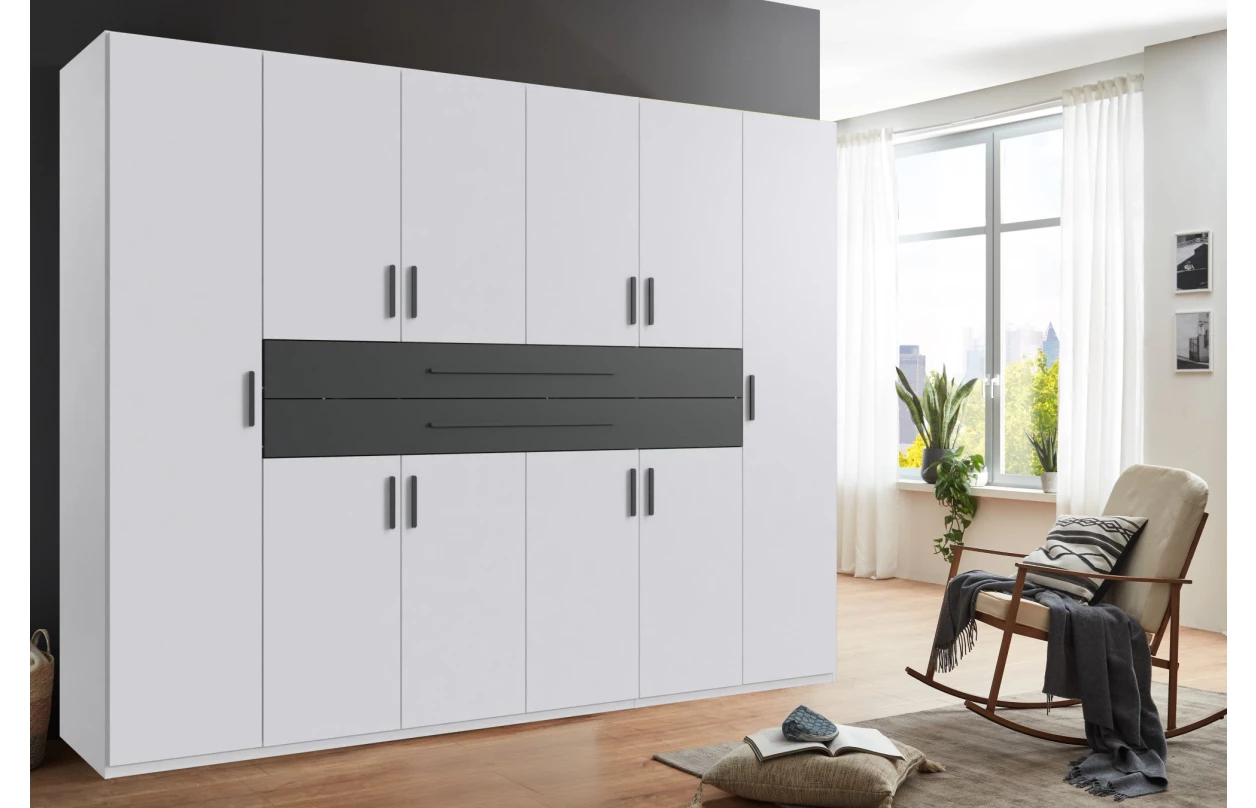 Šatní skříň se zásuvkami Digit, 225 cm, béžová kašmír/dub artisan 78