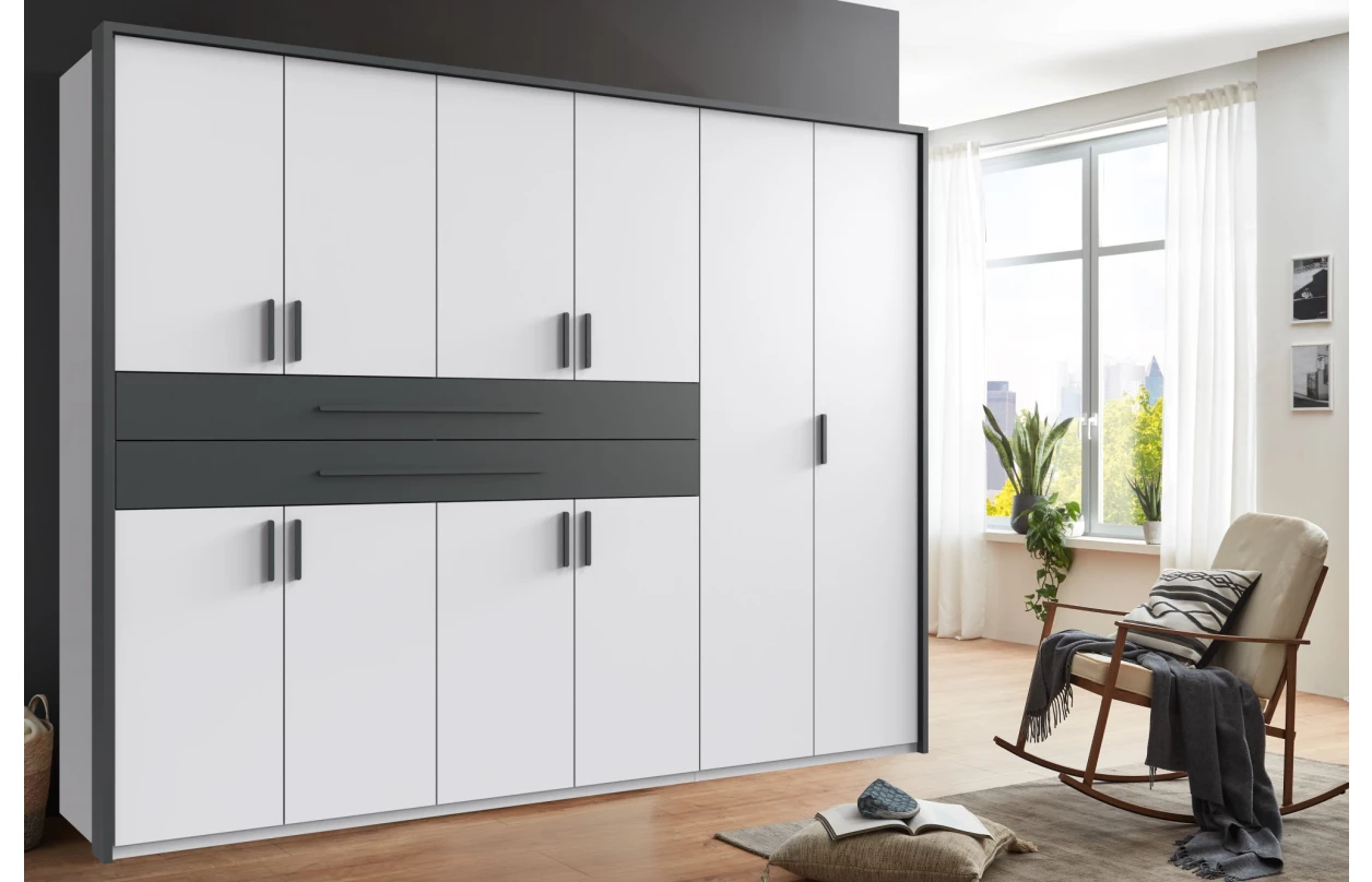 Šatní skříň se zásuvkami Digit, 225 cm, béžová kašmír/dub artisan 81