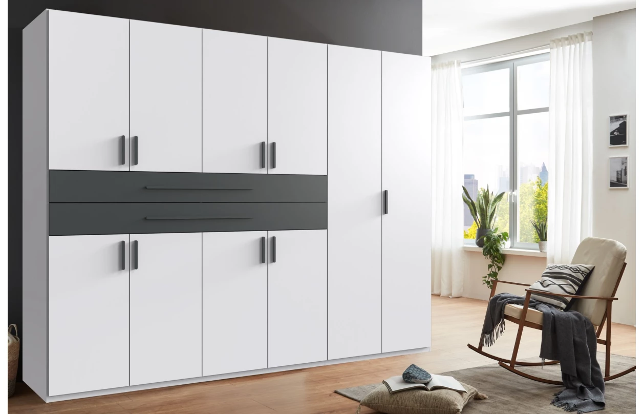 Šatní skříň se zásuvkami Digit, 225 cm, béžová kašmír/dub artisan 82