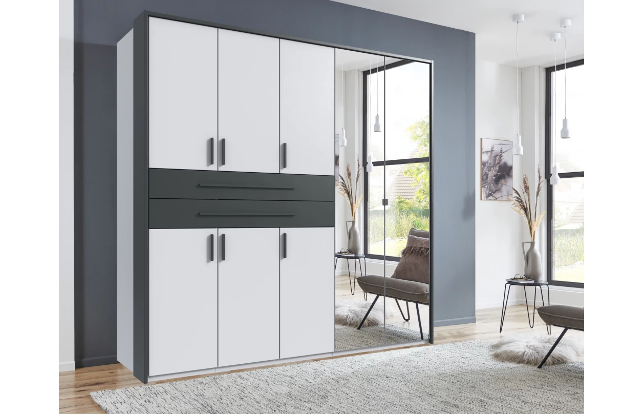 Šatní skříň se zásuvkami Digit, 225 cm, béžová kašmír/dub artisan 83