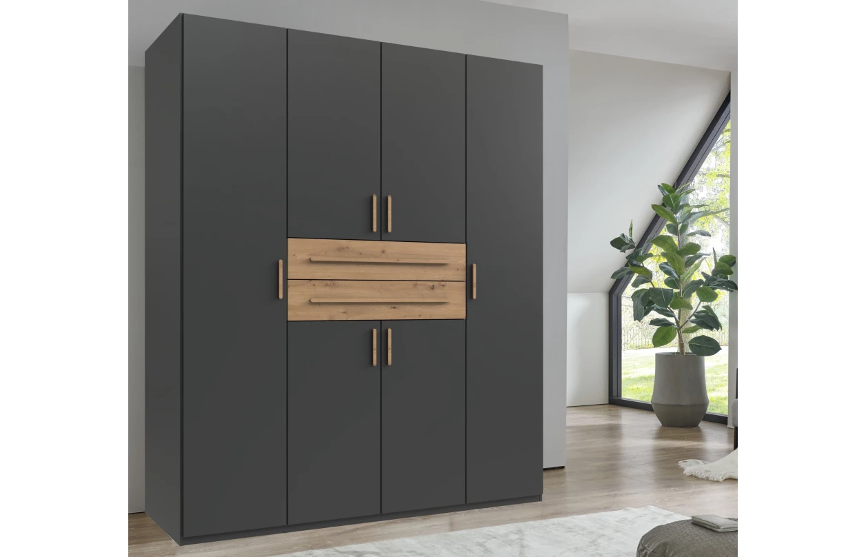 Šatní skříň se zásuvkami Digit, 225 cm, béžová kašmír/dub artisan 92