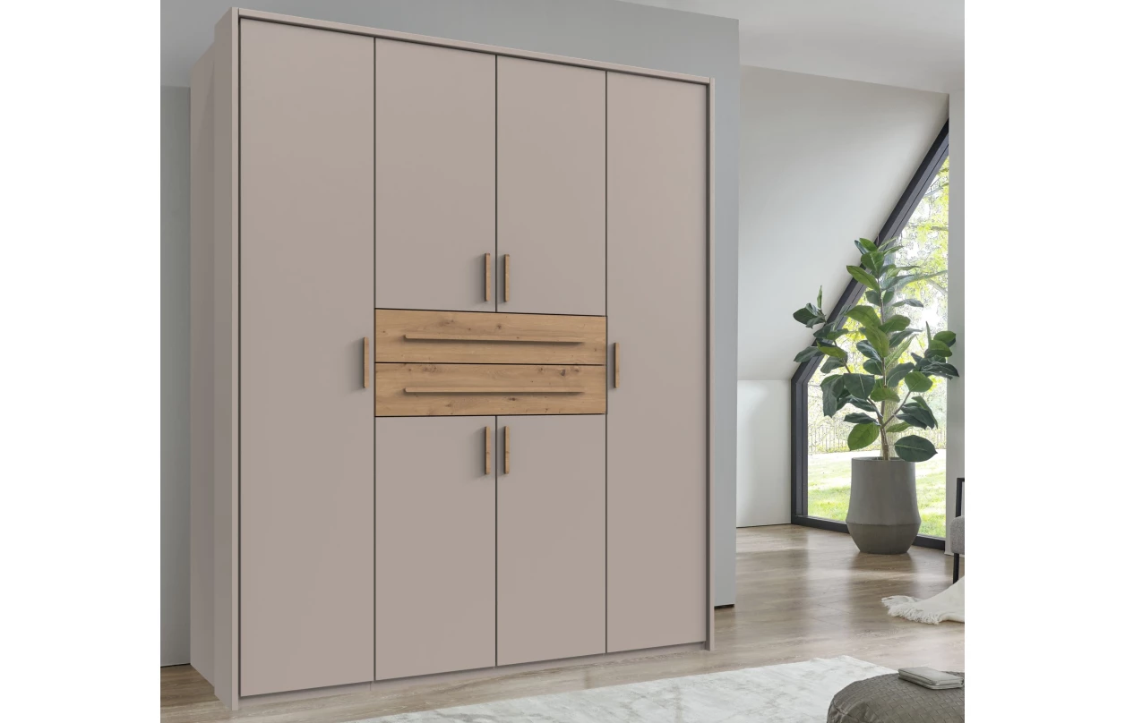 Šatní skříň se zásuvkami Digit, 225 cm, béžová kašmír/dub artisan 109
