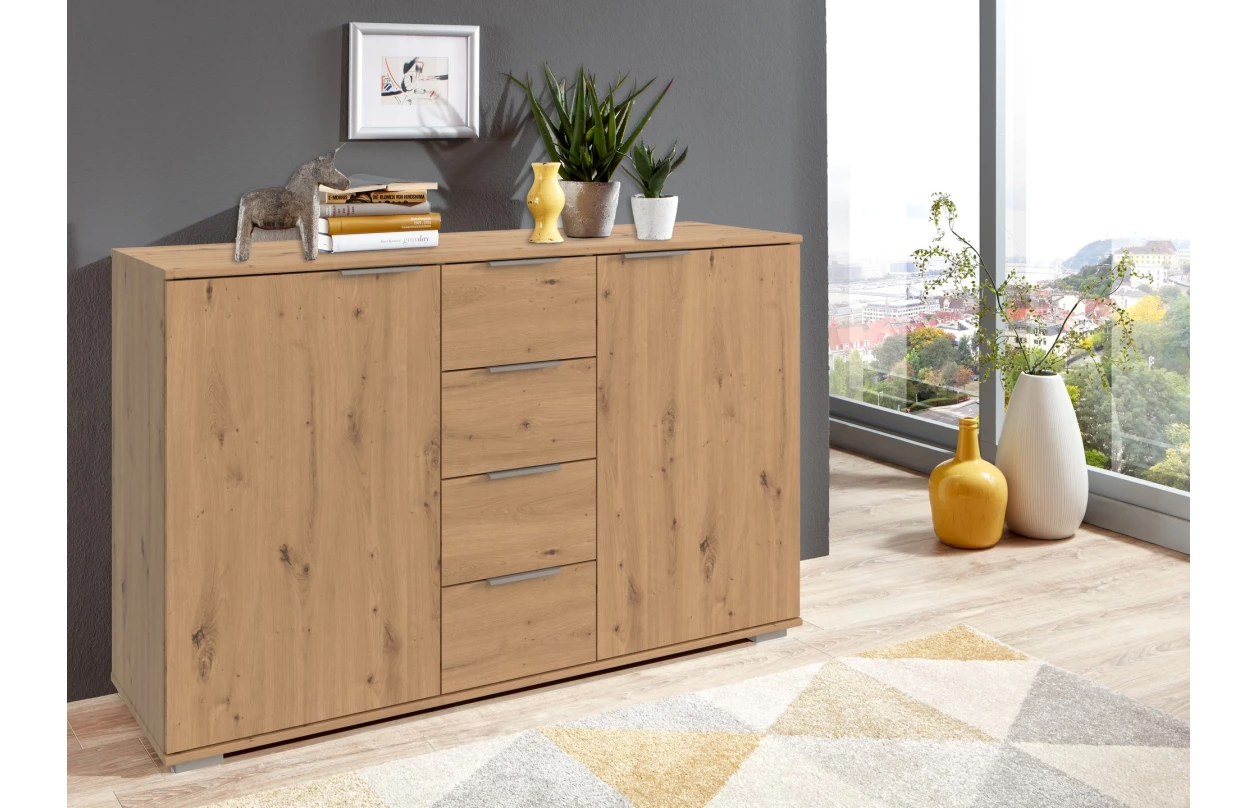 Skříňka s 5 zásuvkami Easy Plus, 49 cm, dub sonoma/zrcadlo