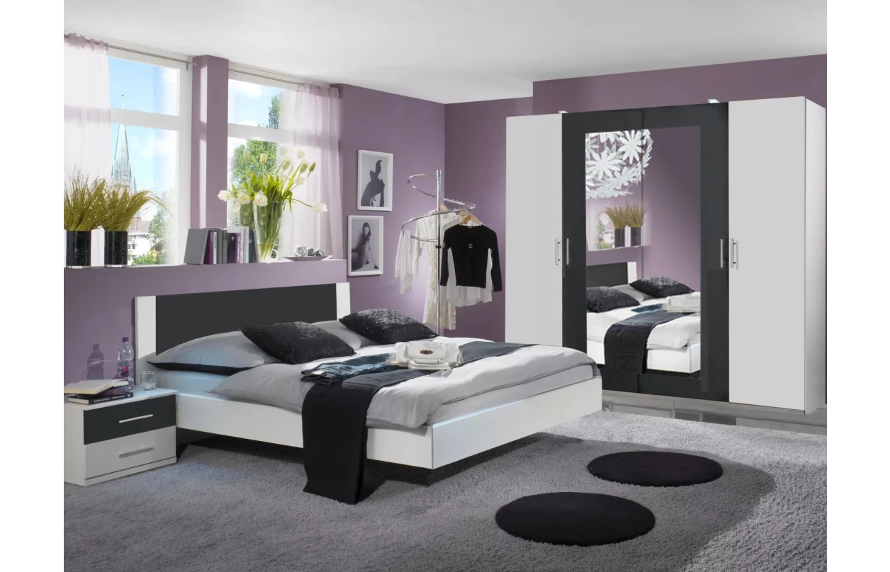 Postel s nočními stolky Nora 140x200 cm, bílá/grafitová