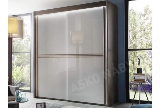 Šatní skříň s osvětlením Imperial, 201 cm, ořech/šedé sklo