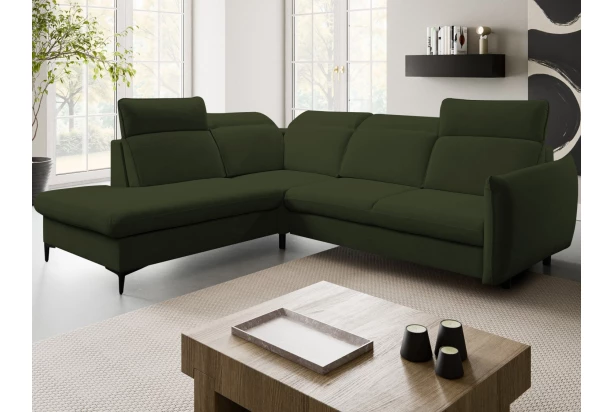 Rohová sedačka Glow, lahvově zelená látka, levý roh
