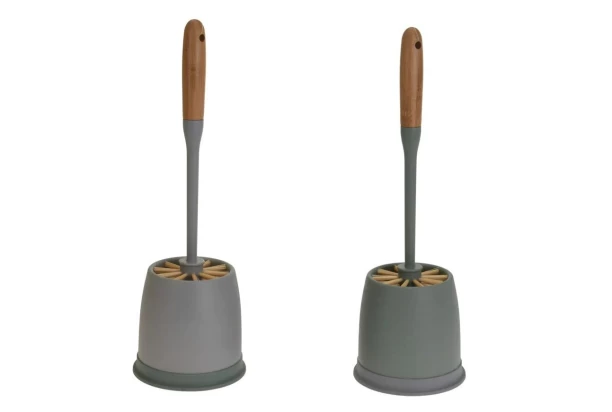 WC štětka se stojanem šedá/bambus